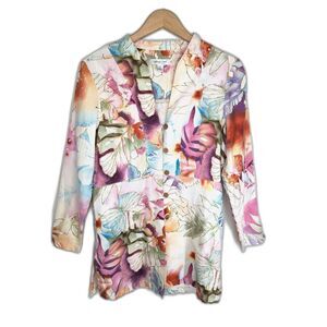 Coldwater Creek Linen Blend Artcore Forest Fairy Button Up Tunic Blazer Size PM